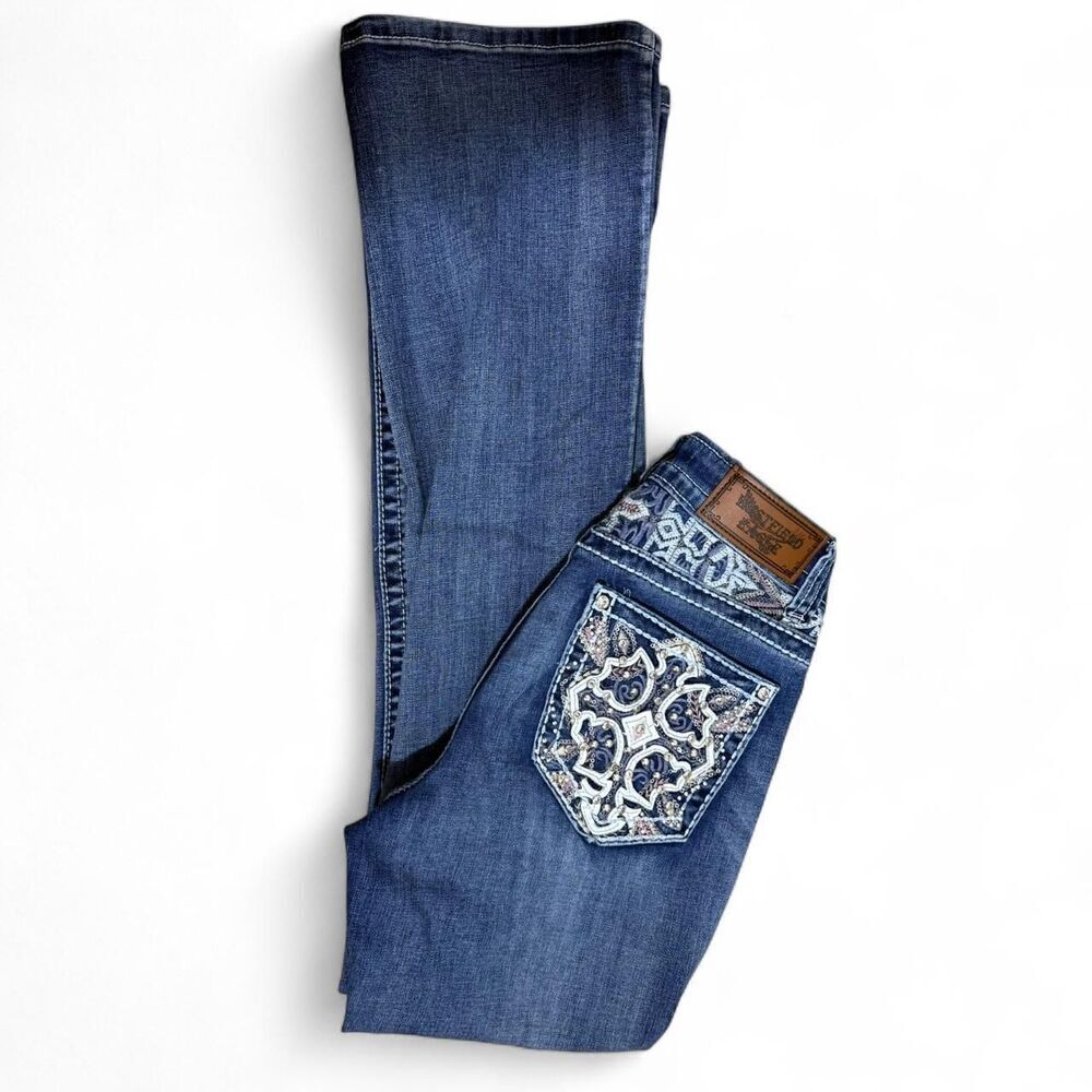 Y2K Western Style Jeans Women’s Bootcut Denim Bling Embroidered Pocket Jeans